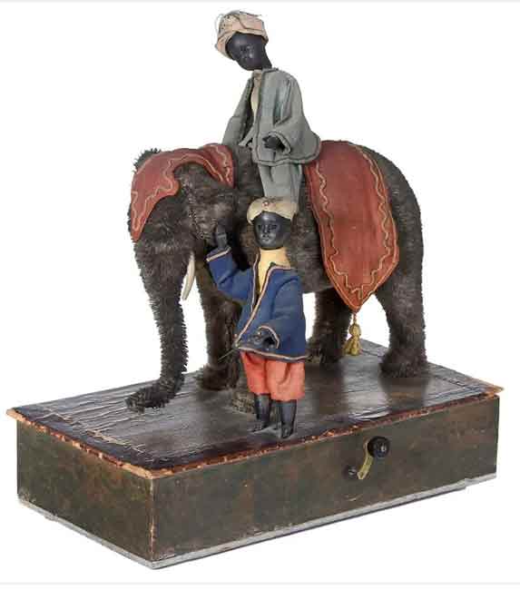 Elephant with Rider and Mahout Musical Manivelle Automaton
