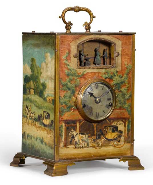 Lacquered Brass Automaton Clock