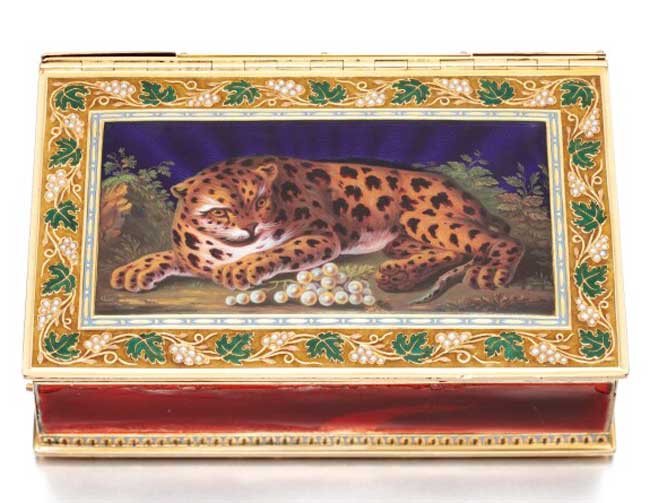 Snuff box automaton with image of a leopard