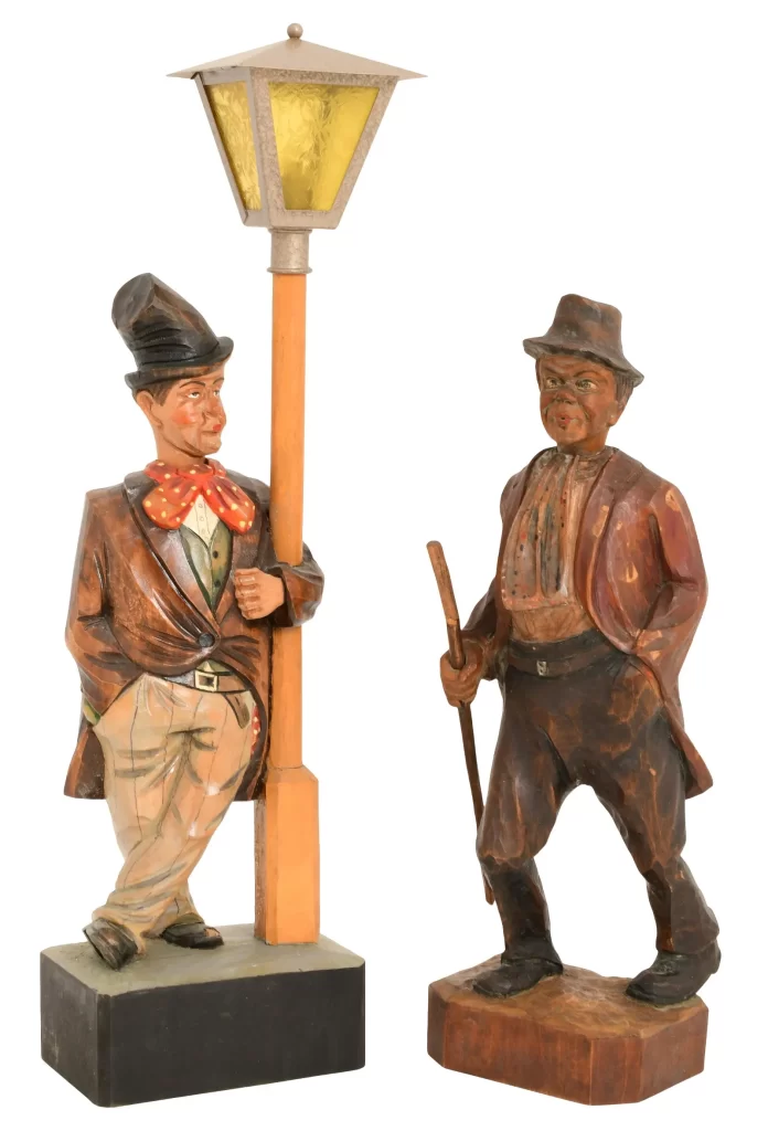 Two German Black Forest Carved Whistler Automatons